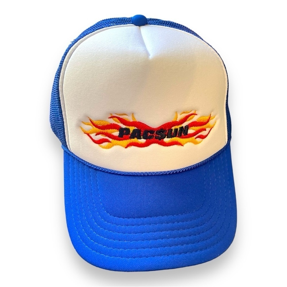 PACSUN Mesh Trucker Hat OTTO 90's Snapback Cap Blue Flames Vintage OS